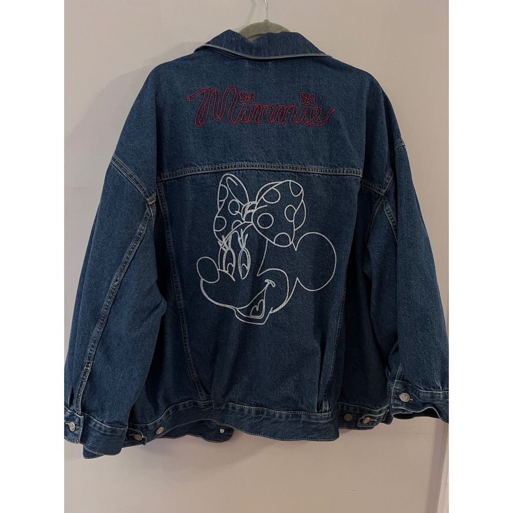 Old Navy Disney Denim Jacket Women XXL Blue Minnie Mouse Embroidered EUC